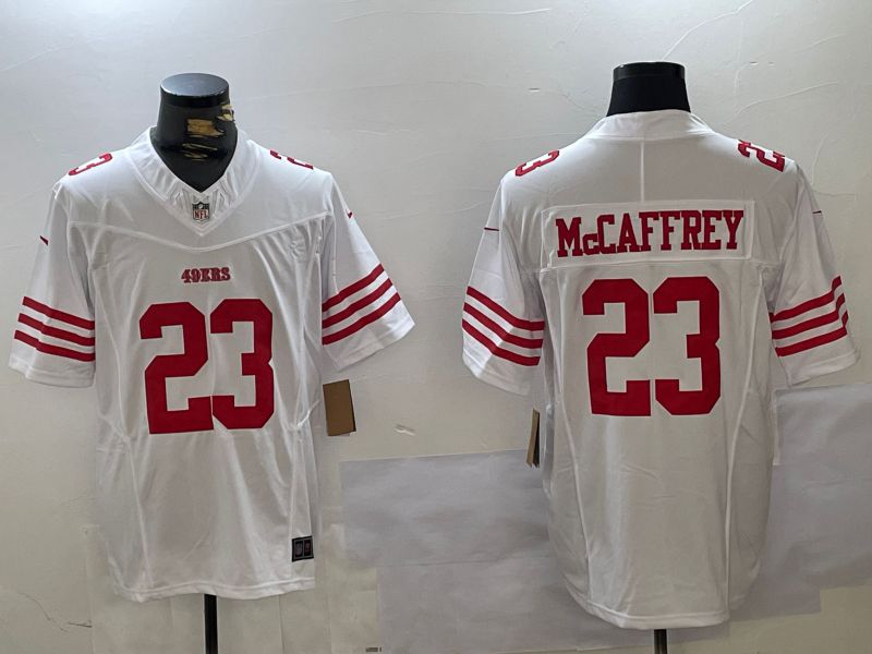 Men San Francisco 49ers 23 Mccaffrey White Three generations 2024 Nike Vapor Limited NFL Jersey style 5